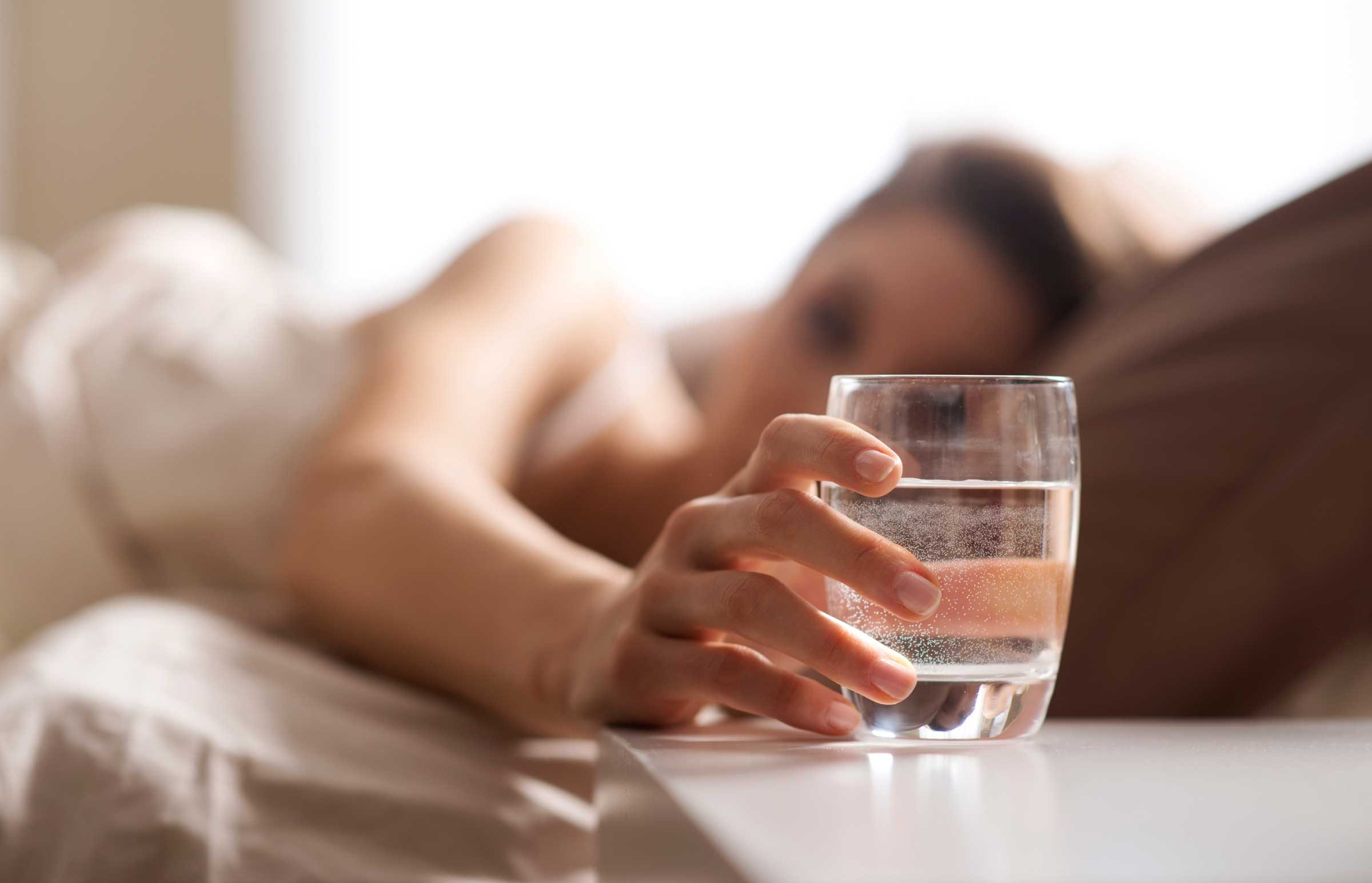 glass of water next to bed
